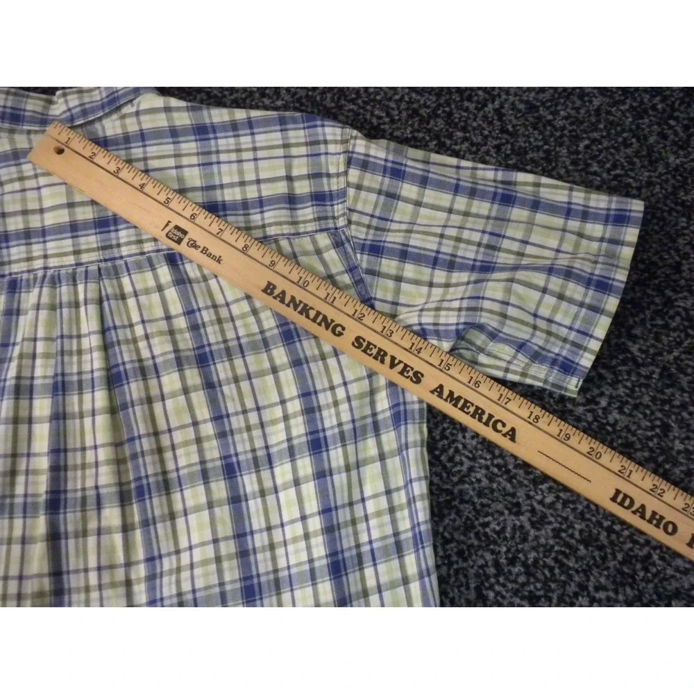 L.L. Bean‎ Shirt Mens S Green Blue Plaid Button Up Short Sleeve Camp Outdoor